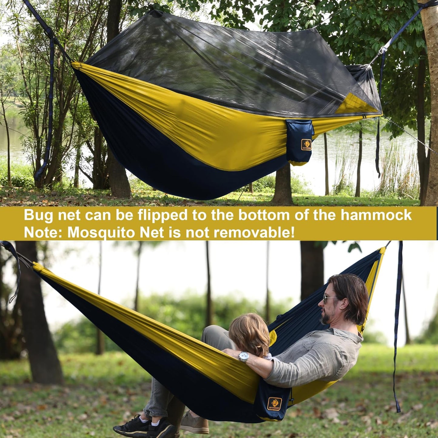 Camping Hammock with Net,Travel Portable Lightweight Hammocks with Tree Straps and Solid D-Shape Carabiners,Parachute Nylon Hammock for Outsides Backpacking Beach Backyard Patio Hiking