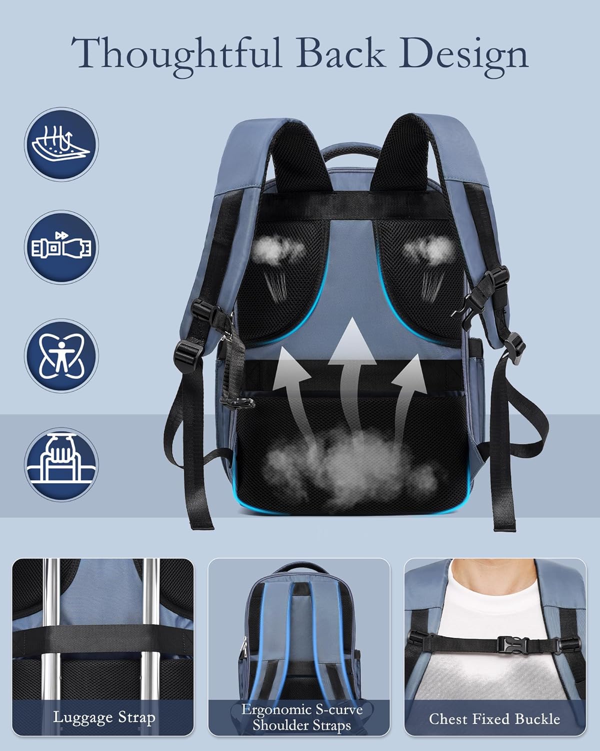 Coolife Luggage Sets 3 Piece, 20In Carry On Luggage with Spinner Wheels PC Hardside Suitcase Set with Travel Backpack (Blue, Backpack/TB/20)