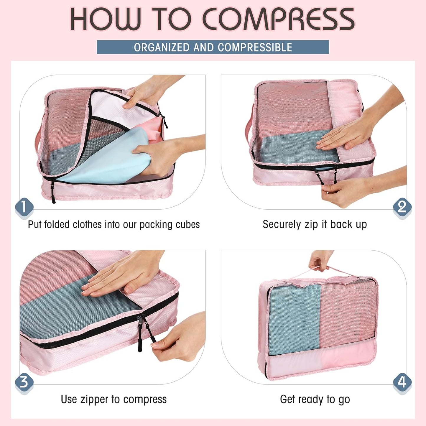 5 Pcs Packing Cubes for Suitcase Large Travel Cubes Carry on Luggage Organizer Bags for Clothes Accessories(L,Morandi)