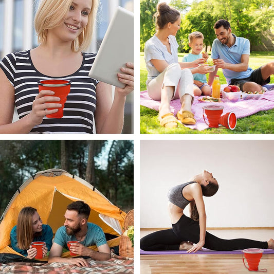Collapsible Cup - Silicone Foldable Cup-Expandable Folding Drinking Cup -Reusable Portable Mugs Cups For Travel, Camping, Hiking, Survival, Car, Picnic, Beach, Holiday Vacation, Outdoor Sports Red