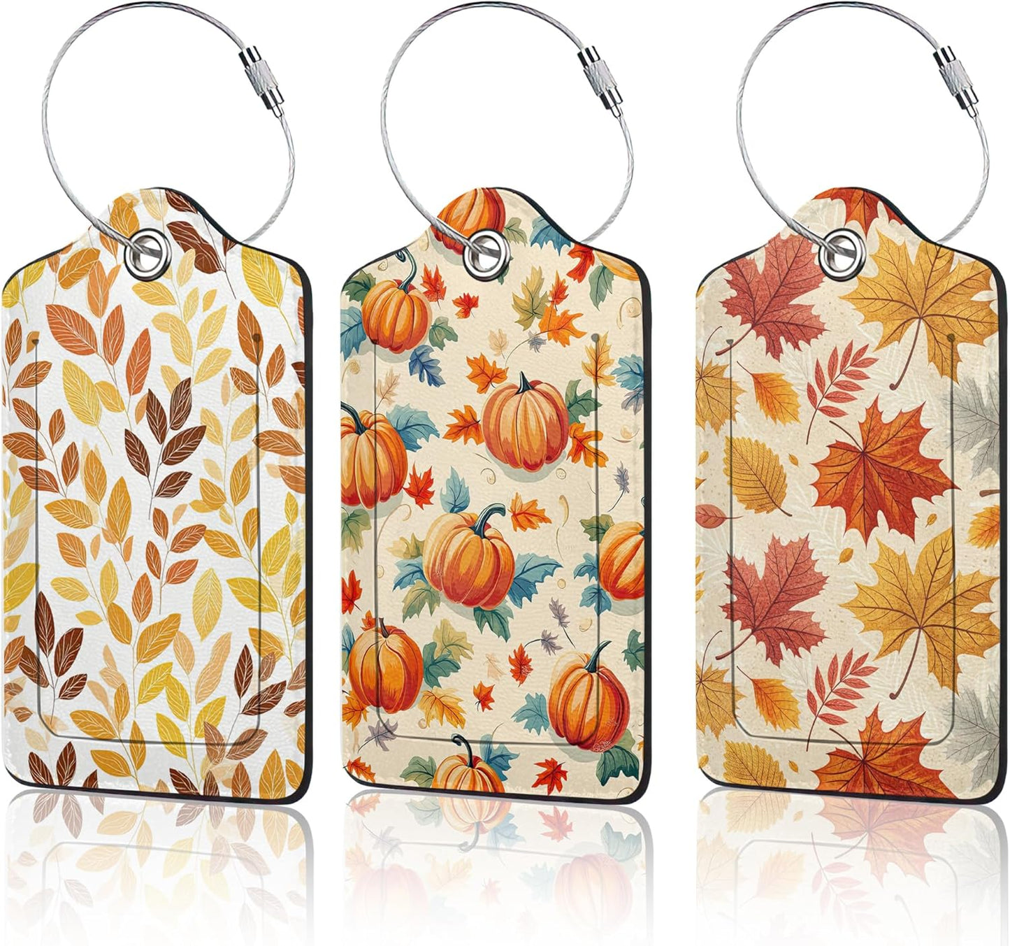 Hello Fall Luggage Tag for Suitcase,Autumn Leaves Design with Privacy Flap Name ID Label Metal Loop, 3 Pack