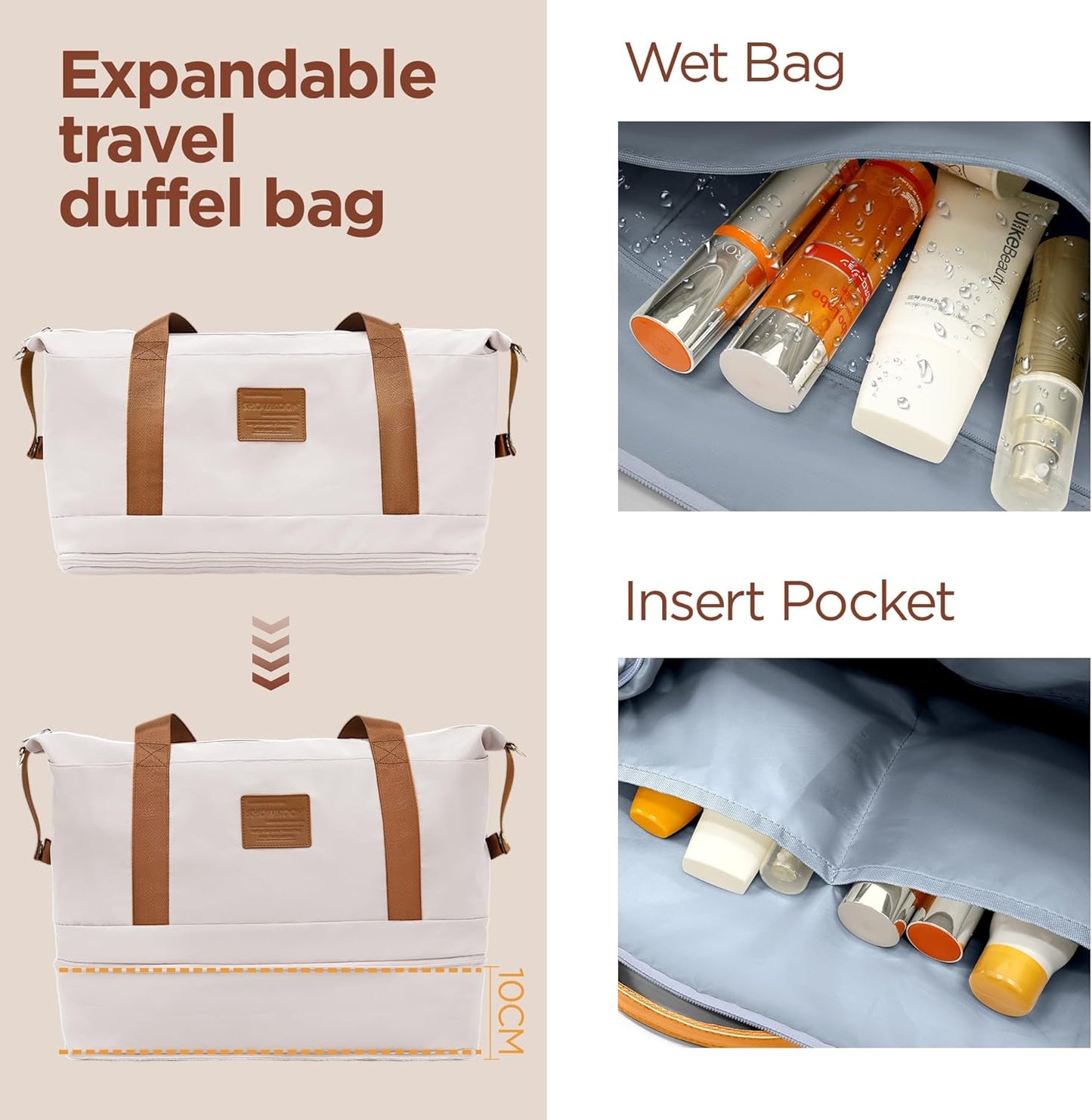 SHOWKOO Suitcase Hardside Expandable Luggage Set, Suitcase with Double Spinner Wheels TSA Lock 3 Piece Set Beige White (DB/TB/28in)