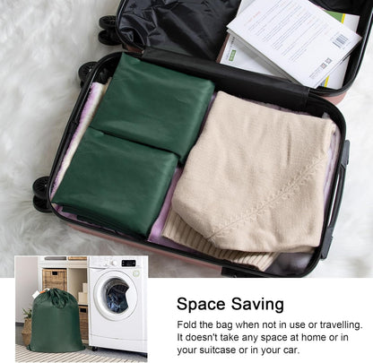 Polecasa Small Heavy Duty Laundry Bag with 130gsm Tear Resistant Fabric and Handles, Easy to Carry Durable Dirty Clothes Drawstring Bag, Perfect for College Dorm, Travel 2 Pack 21”x24”, Green
