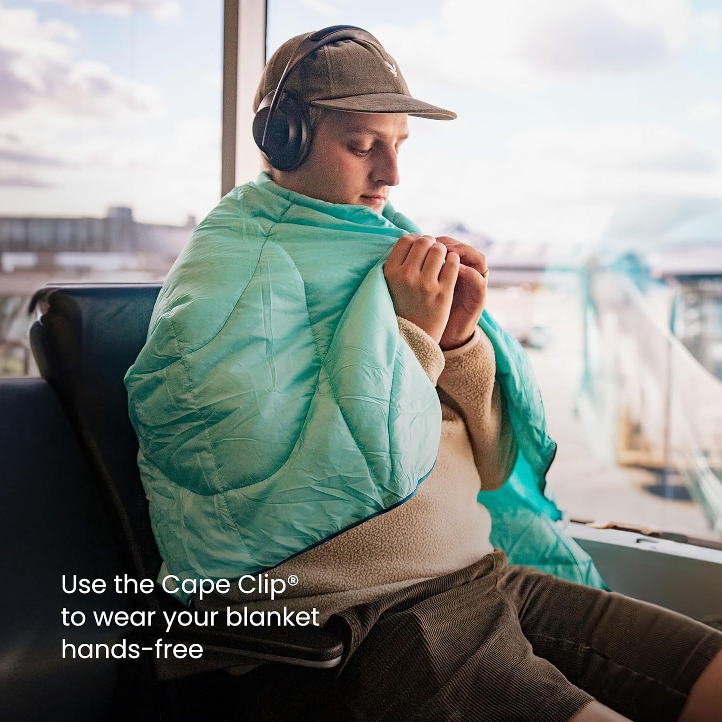 Rumpl Travel Puffy Blanket, Ultra-Packable Travel-Size Warmth and Comfort, Seafoam