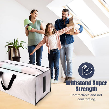 12 Pack Large Strong Moving Bags with Zippers & Carrying Handles - Water-Resistant - Heavy Duty Storage Tote for Space Saving, Fold Flat, Alternative to Moving Box (Semi-Transparent)