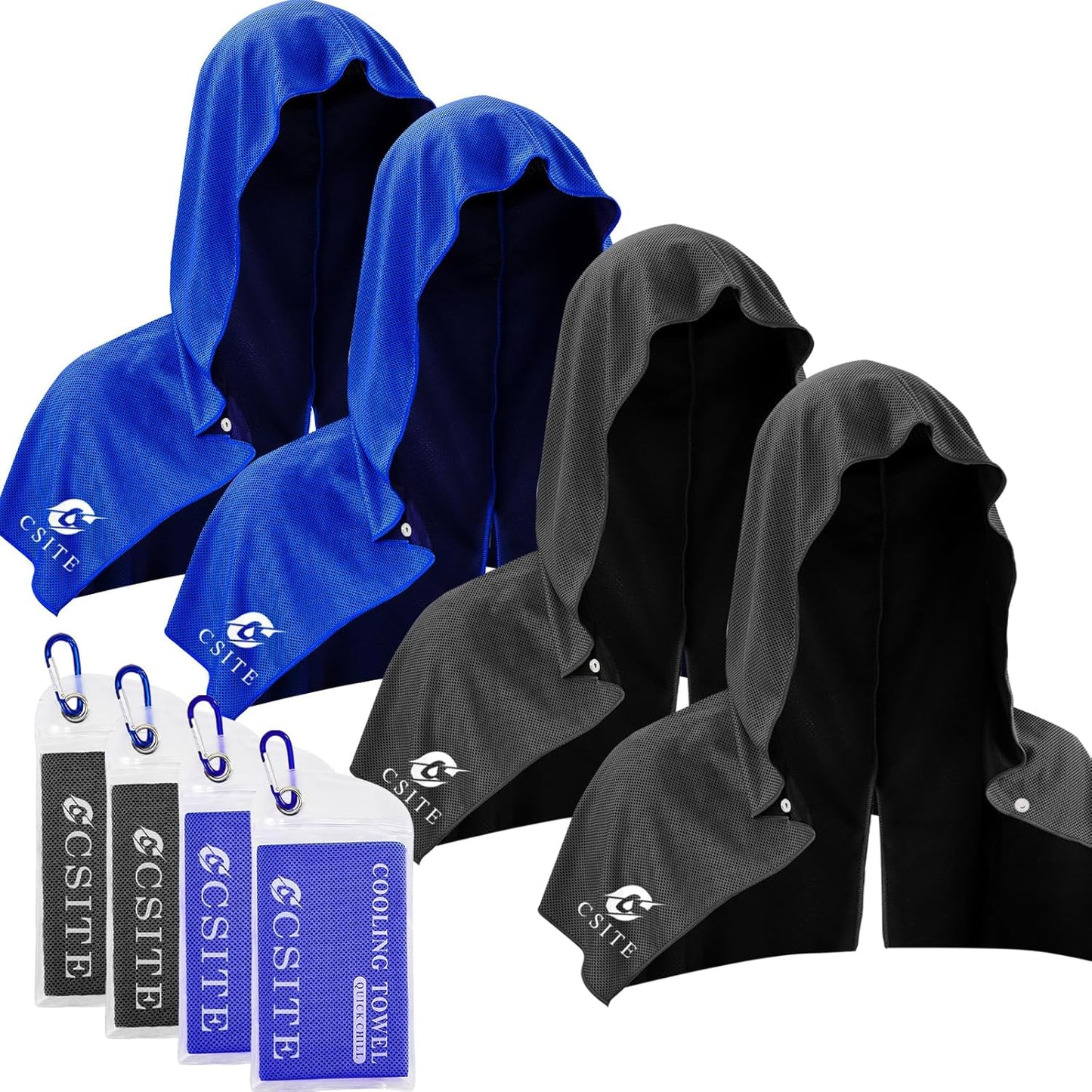 4 Pack Cooling Hoodie Towels for Neck and Face, UPF 50 Sun Protection & Instant Cooling, Ice Towels for Hot Weather, Soft Breathable Towel for Sport, Work Out, Gym, Camping & More Activities