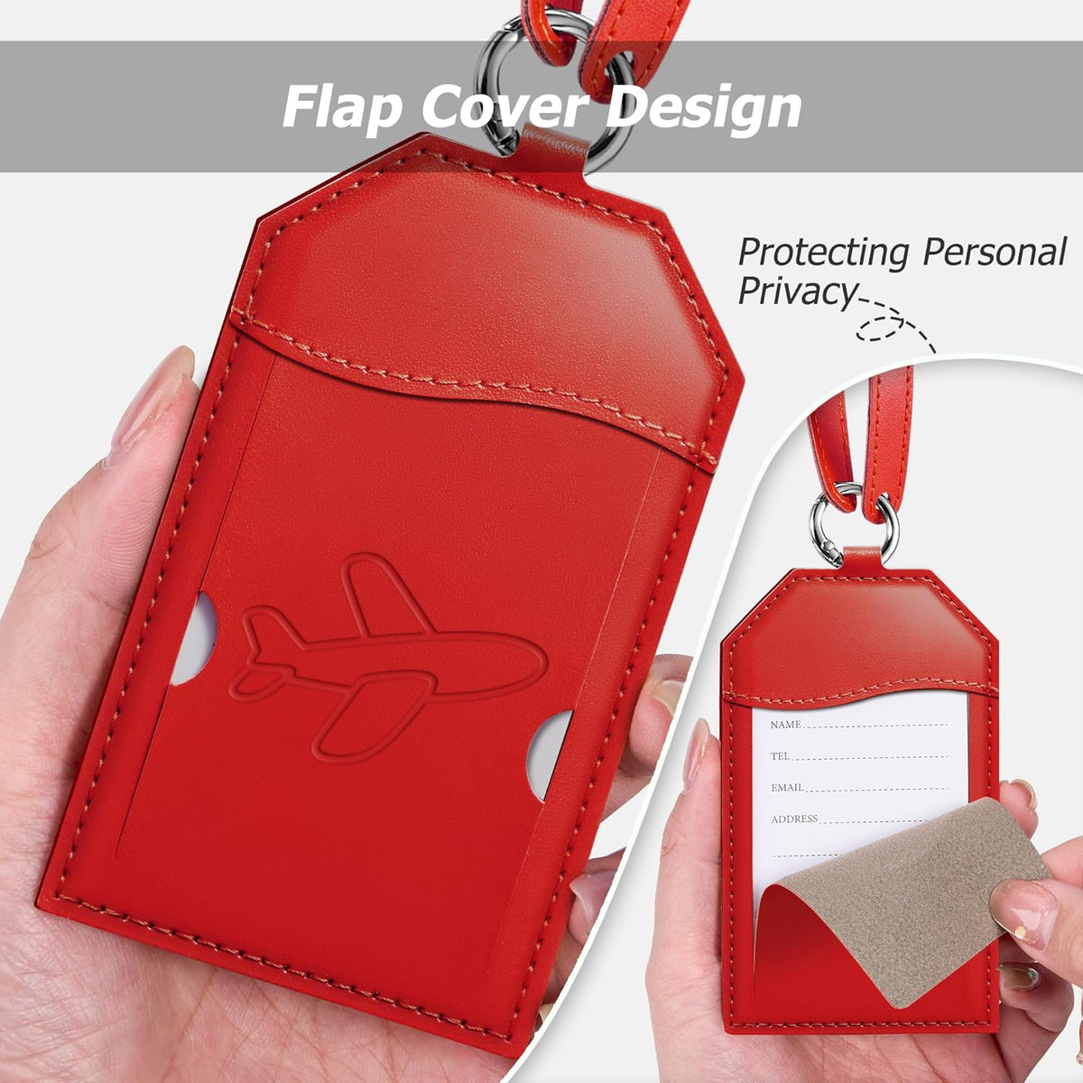 Mayski Luggage Tags for Suitcases 3 Pack Suitcase Bag Tags, TSA Approved, Metal Buckle, Bag Tags with Name ID Card Travel Essentials, Red Airplane