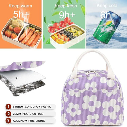 Bluboon Lunch Bag for Women Men Cute Corduroy Lunch Tote Bags Reusable - Image 5