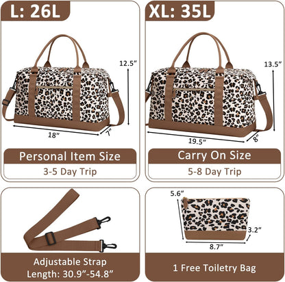 Travel Duffle Bag for Women, Weekender Bags, Hospital Bag for Labor Delivery,Lightweight Tote Duffel Overnight Bag with Luggage Sleeve,Airplane Travel Bags with Toiletry Bag,X-Large,Leopard