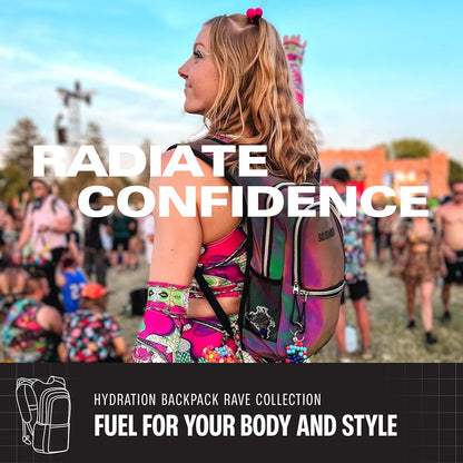 Sojourner Hydration Pack, Hydration Backpack - Water Backpack with 2l Hydration Bladder, Festival Essential - Rave Hydration Pack Hydropack Hydro for Hiking, Running, Biking, Festival Gear