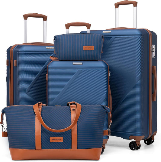 Luggage Sets 5 Piece, Suitcases With Wheels, Lightweight Travel Luggage Set With TSA Lock, ABS Hardshell Carry On Suitcase Set, Blue