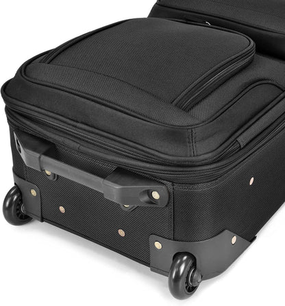 U.S. Traveler Lightweight Rolling 20" Carry On Luggage Softside Suitcase, Black, 2 Wheel Single