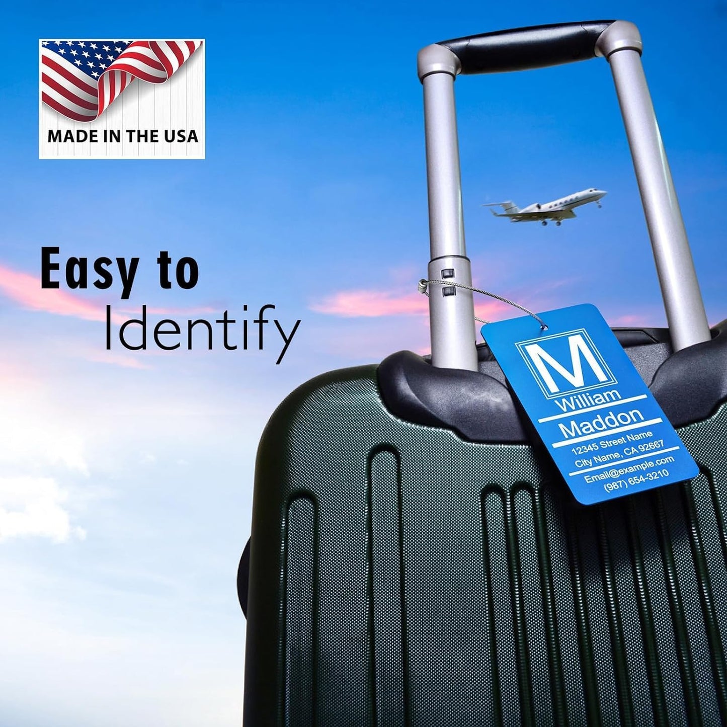 Luggage Tags for Suitcase - Personalized Engraved Purple Metal Tag for Cruise Travel - Custom Name Tags Suitable for Bags and Backpacks