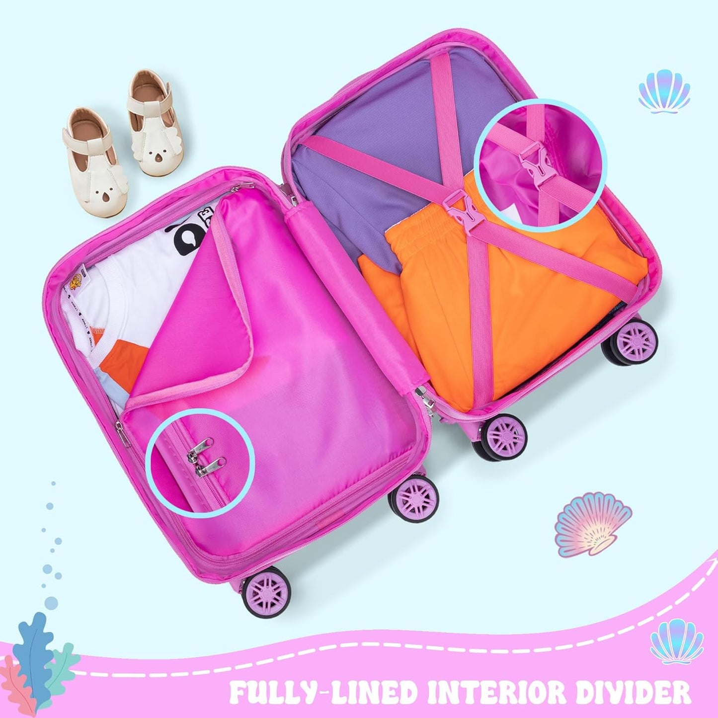 Cute Mermaid Kid’s Luggage Set 2 Piece Suitcase Set 16" Hardside Luggage with Spinner Wheels Girls Carry on Toddler Travel Rolling Luggage Airline Approved