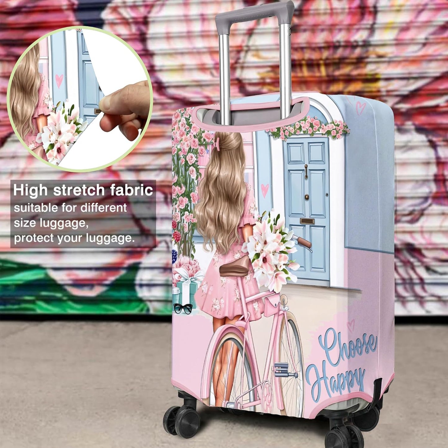 Travel Luggage Cover Suitcase Protector Fits 18-32 Inch Wheel Covers PatternedTravel Related Items Flower Luggage Protector Elastic L