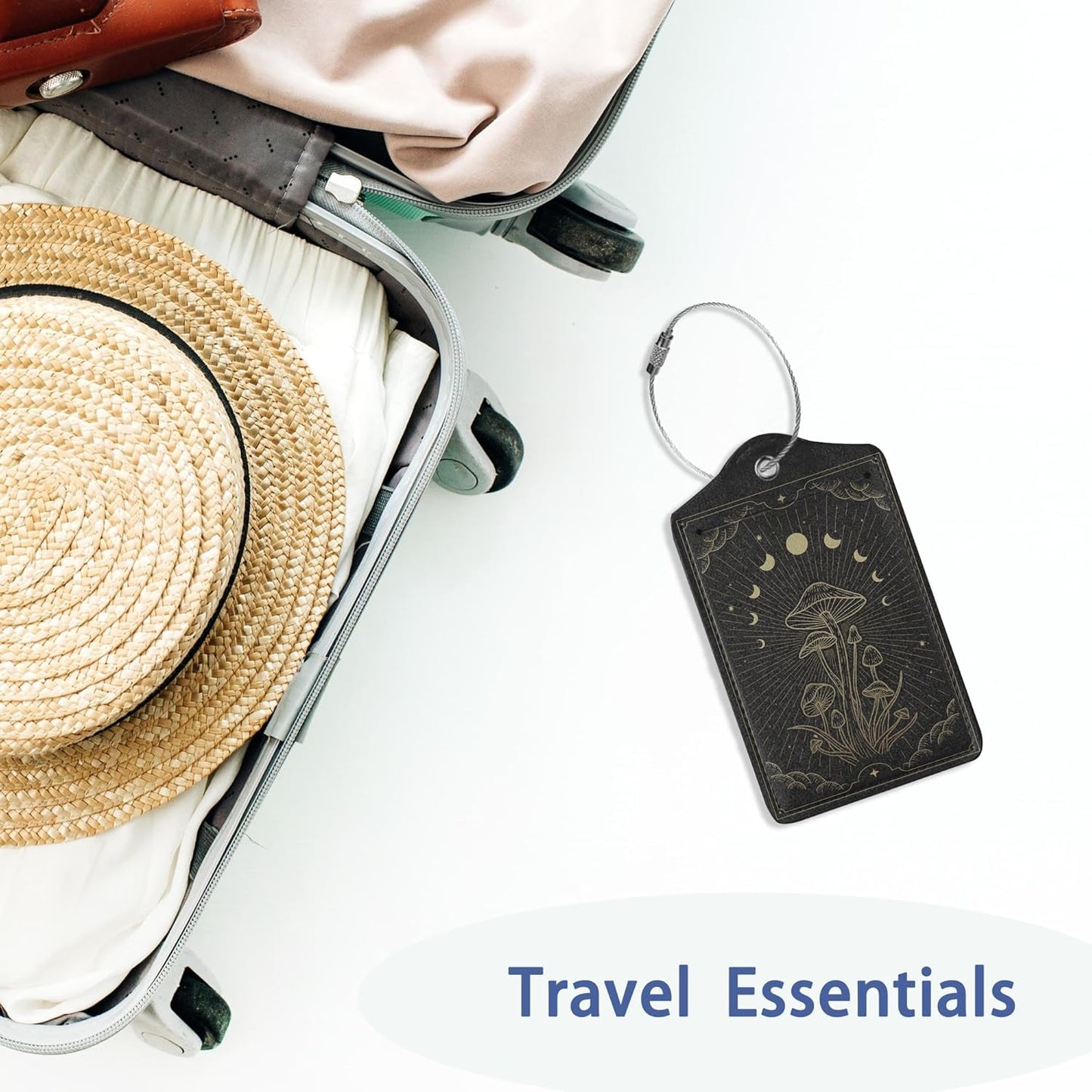 Zodiac Moon Phase Luggage Tag for Suitcase, Mushroom Luggage Tag with Privacy Flap & Name ID Label & Metal Loop, Travel Suitcase Tags for Women