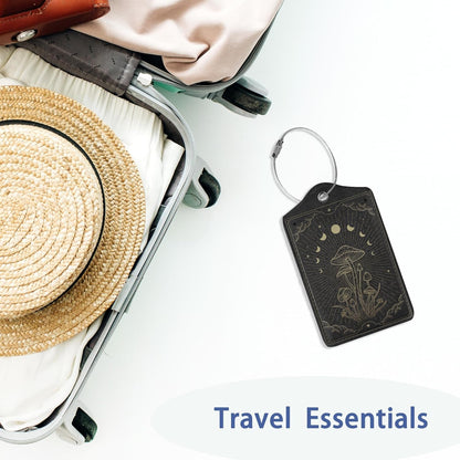 Zodiac Moon Phase Luggage Tag for Suitcase, Mushroom Luggage Tag with Privacy Flap & Name ID Label & Metal Loop, Travel Suitcase Tags for Women