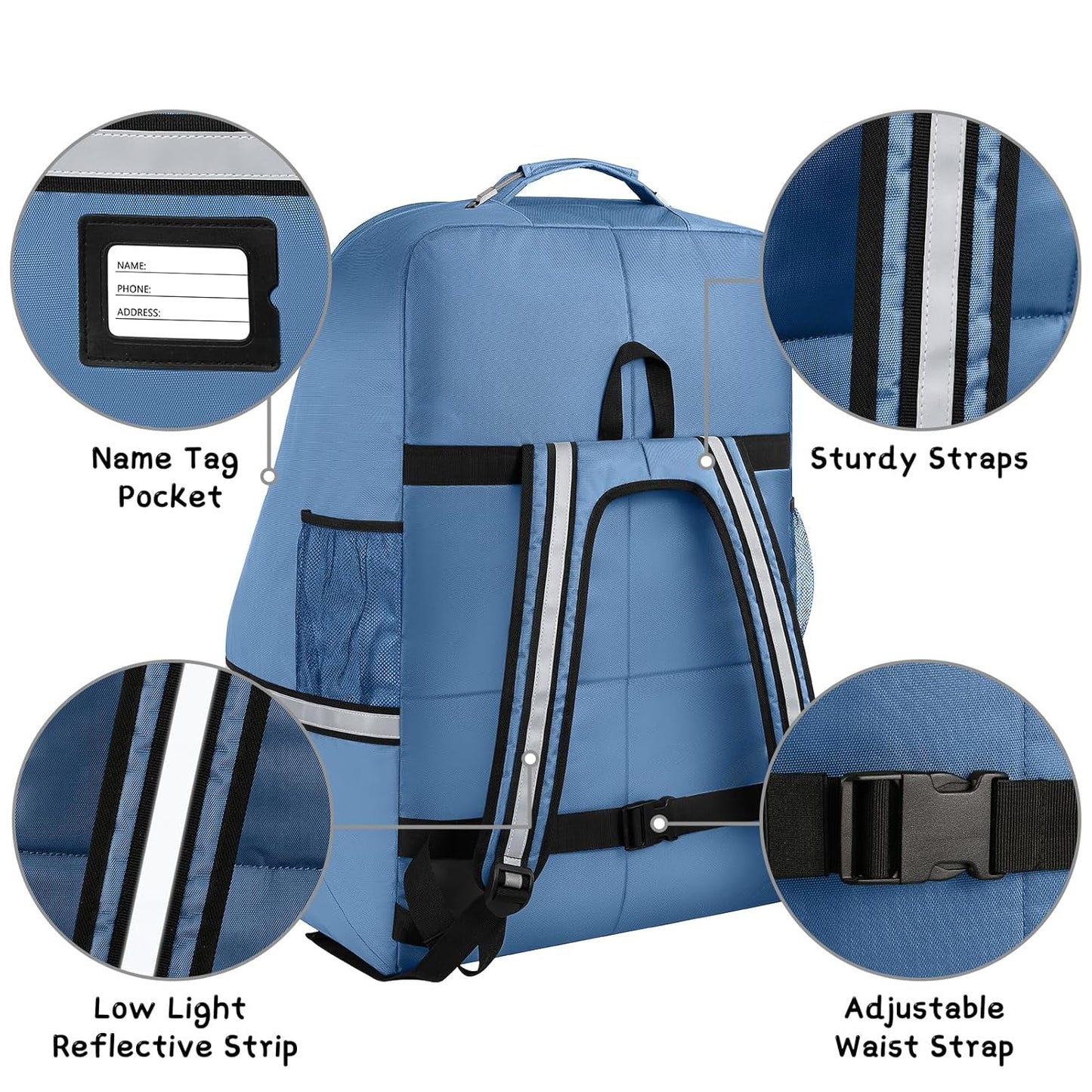 Car Seat Travel Bag - Padded Car Seat Carrier with Steel Cable Handle and Reflective Stripes, Large Durable Airport Gate Check Bag with Shoulder Strap