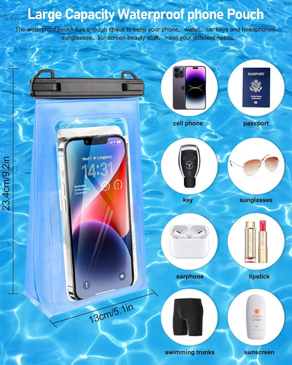 Large Waterproof Phone Pouch Universal Phone Waterproof Case for iPhone 15 14 13 12 11 Pro Max Galaxy S22 S21 IPX8 Water Proof Dry Bag with Wide Lanyard Waterproof Pouch for Swimming Rafting