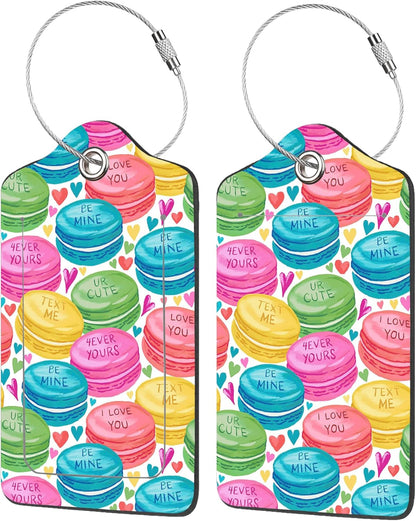2 Pack Luggage Tags for Suitcases,Colorful Sweet Macarons Luggage Tag,PU Leather Id Label Luggage Tags with Stainless Steel Loop and Privacy Cover for Women Men Teens Travel