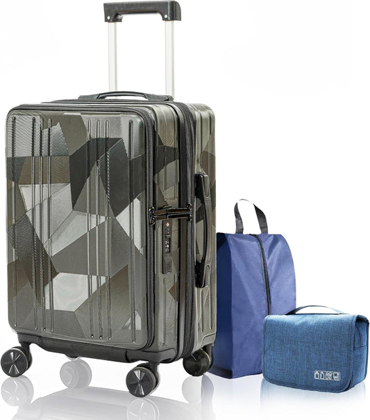 20 inch Carry On Luggage Expandable Top Opening/Clamshell Opening, TSA Approved Carry On Luggage Hard Shell Suitcases, Lightweight Away Carry On Suitcases, Grey