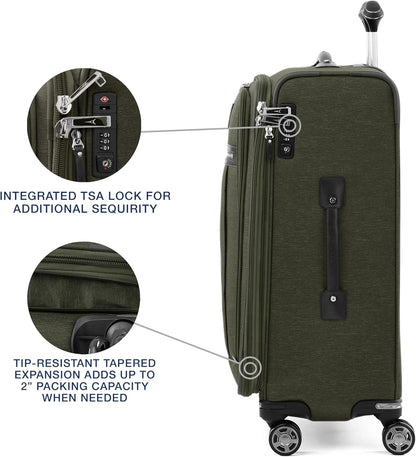 Travelpro Platinum Elite Softside Expandable Checked Luggage, 8 Wheel Spinner Suitcase, TSA Lock, Men and Women, Pilot Green, Checked Medium 25-Inch