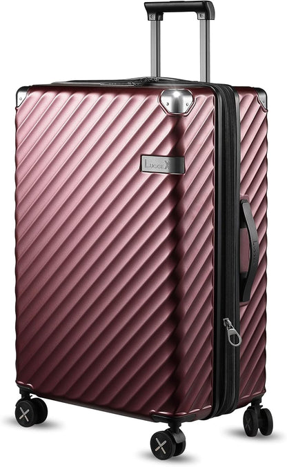 LUGGEX Luggage with Spinner Wheels, Polycarbonate Expandable Hard Shell Suitcase, Checked Large 28 Inch, Cherry