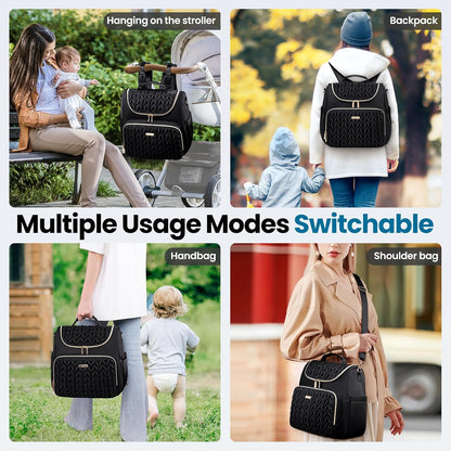 4 in 1 Convertible Diaper Bag Backpack,Waterproof Baby Diaper Bag with Changing Pad,Converts into Baby Tote Bag,Diaper Backpack,Stroller Bag and Crossbody Diaper Bag