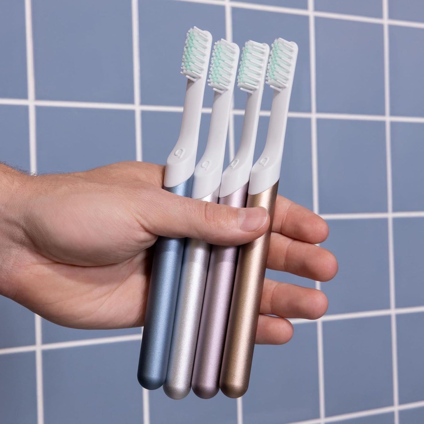 Quip Metal Sonic Toothbrush, Electric Toothbrush for Adults –Time Travel & Soft Bristles with Travel Case & Replaceable Brush Head -3-Month Battery Life - Moonrise Champagne