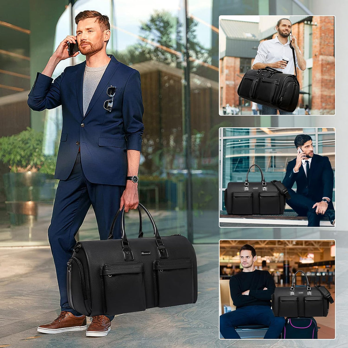 Modoker Garment Bags for Travel Carry on Duffle Bags for Airplane Weekender Suit Bags for Men Travel,2 in 1 Travel Duffel ang Garment Bags for Hanging Clothes,Black