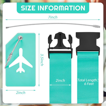 Weewooday 8 Pcs Luggage Straps Suitcase Tags Set for TSA Approved, 4 Travel Adjustable Suitcase Belt, 4 Silicone Luggage Tags with Name ID Card Travel Accessories(Turquoise,Airplane)