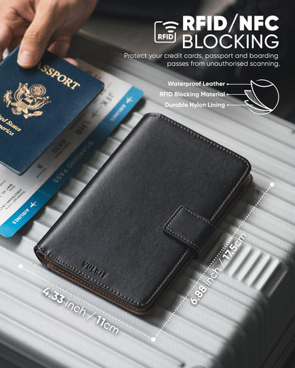VULKIT Passport Holder with Airtag Holder RFID Blocking Passport Wallet Travel Leather Passport for Women(Black Brown)
