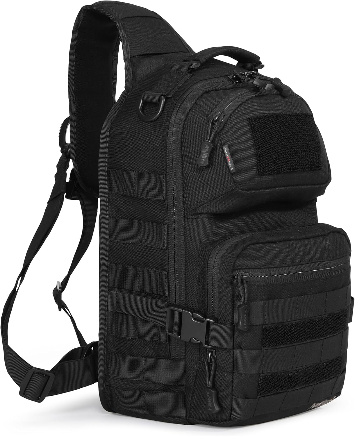 15L Tactical Crossbody Sling Bag | Everyday One Shoulder Backpack Fit 12 Inch Laptop, Molle, Daily Use, Travel, Hiking (Black)