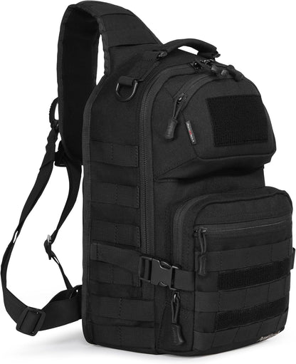 15L Tactical Crossbody Sling Bag | Everyday One Shoulder Backpack Fit 12 Inch Laptop, Molle, Daily Use, Travel, Hiking (Black)