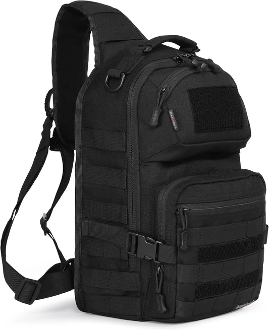 15L Tactical Crossbody Sling Bag | Everyday One Shoulder Backpack Fit 12 Inch Laptop, Molle, Daily Use, Travel, Hiking (Black)