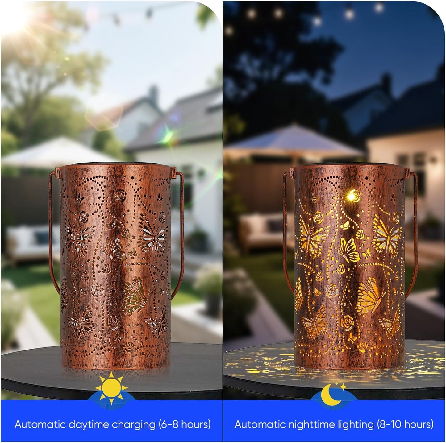 Homemory Butterfly Solar Lanterns Lights Outdoor Waterproof, Hollowed-Out Metal Decor Lantern, Gifts for Women, LED Solar Lights Metal Decoration Outside for Yard, Patio, Backyard, Porch, Lawn