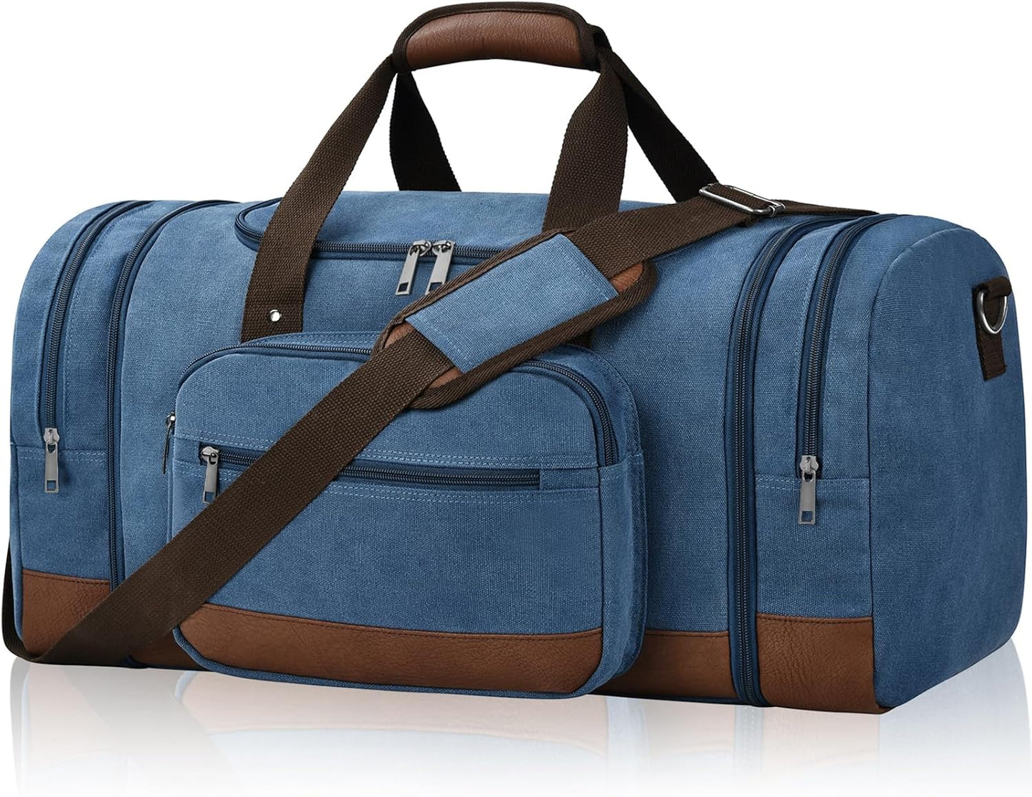 Litvyak Duffle Bag for Travel, Large 60L Canvas Travel Duffel Bags Overnight Weekend Gym Carry On Luggage Bag for Men & Women(Blue)