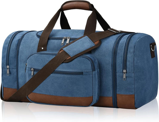 Litvyak Duffle Bag for Travel, Large 60L Canvas Travel Duffel Bags Overnight Weekend Gym Carry On Luggage Bag for Men & Women(Blue)