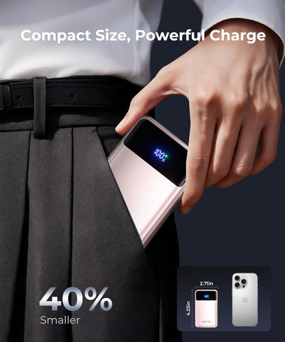 Portable Charger Power Bank - 30000mAh 65W Laptop Travel Essentials Battery Pack USB C Built in Cable Phone Fast Charging Compatible with iPhone 16 15 14 13 iPad MacBook Samsung Google (Pink)