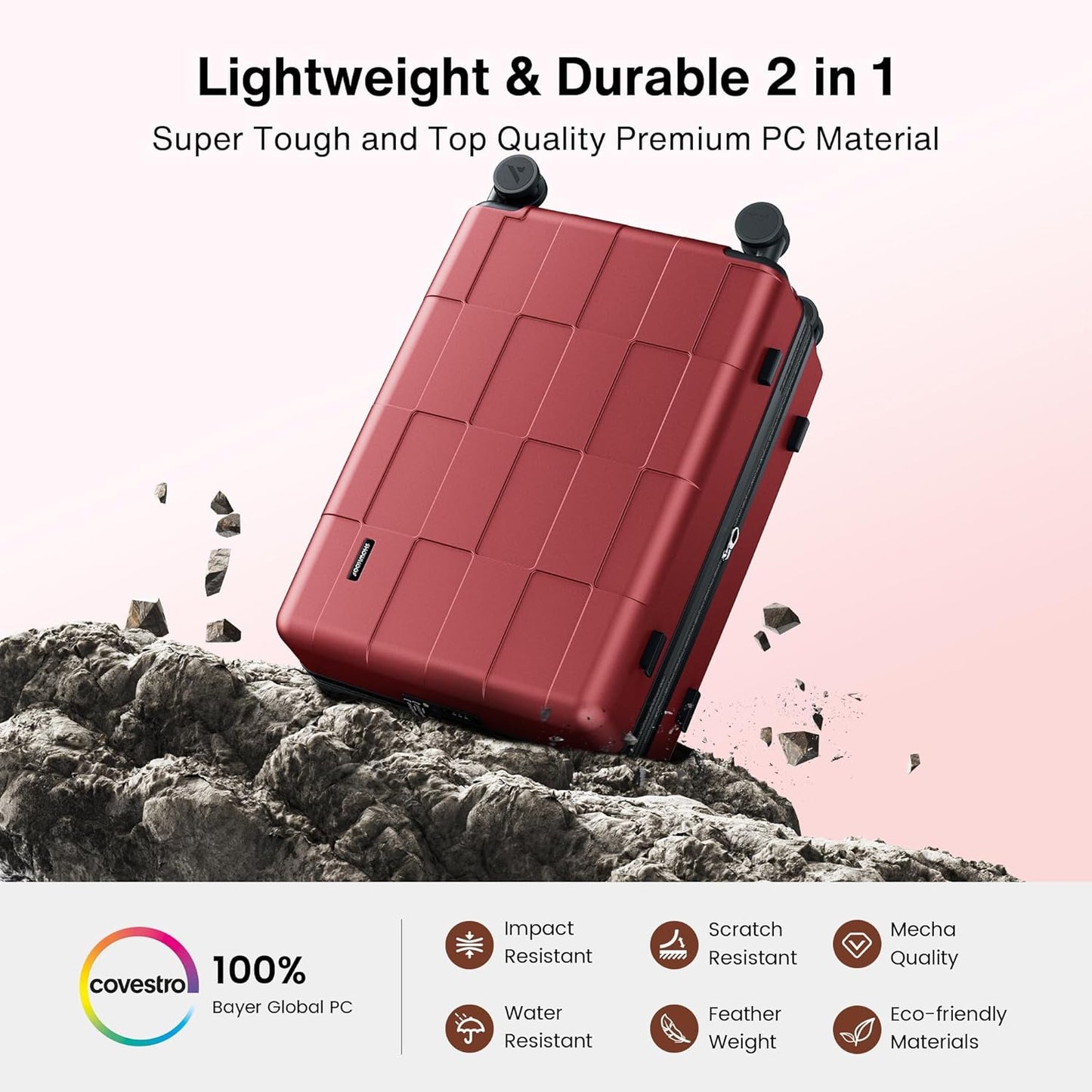 SHOWKOO Luggage Sets 3 Piece Hardside Expandable Lightweight PC Suitcase Sets with Double Spinner Wheels TSA Lock, Wine Red