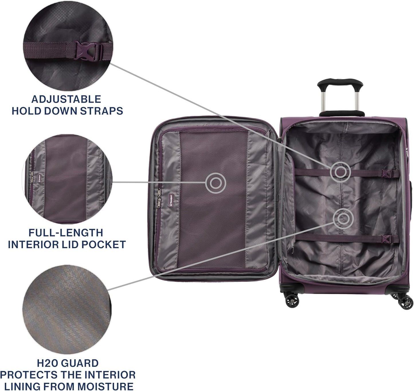 Travelpro Tourlite Softside 25" Expandable Luggage with 4 Spinner Wheels, Lightweight Suitcase, Checked Medium, Deep Purple