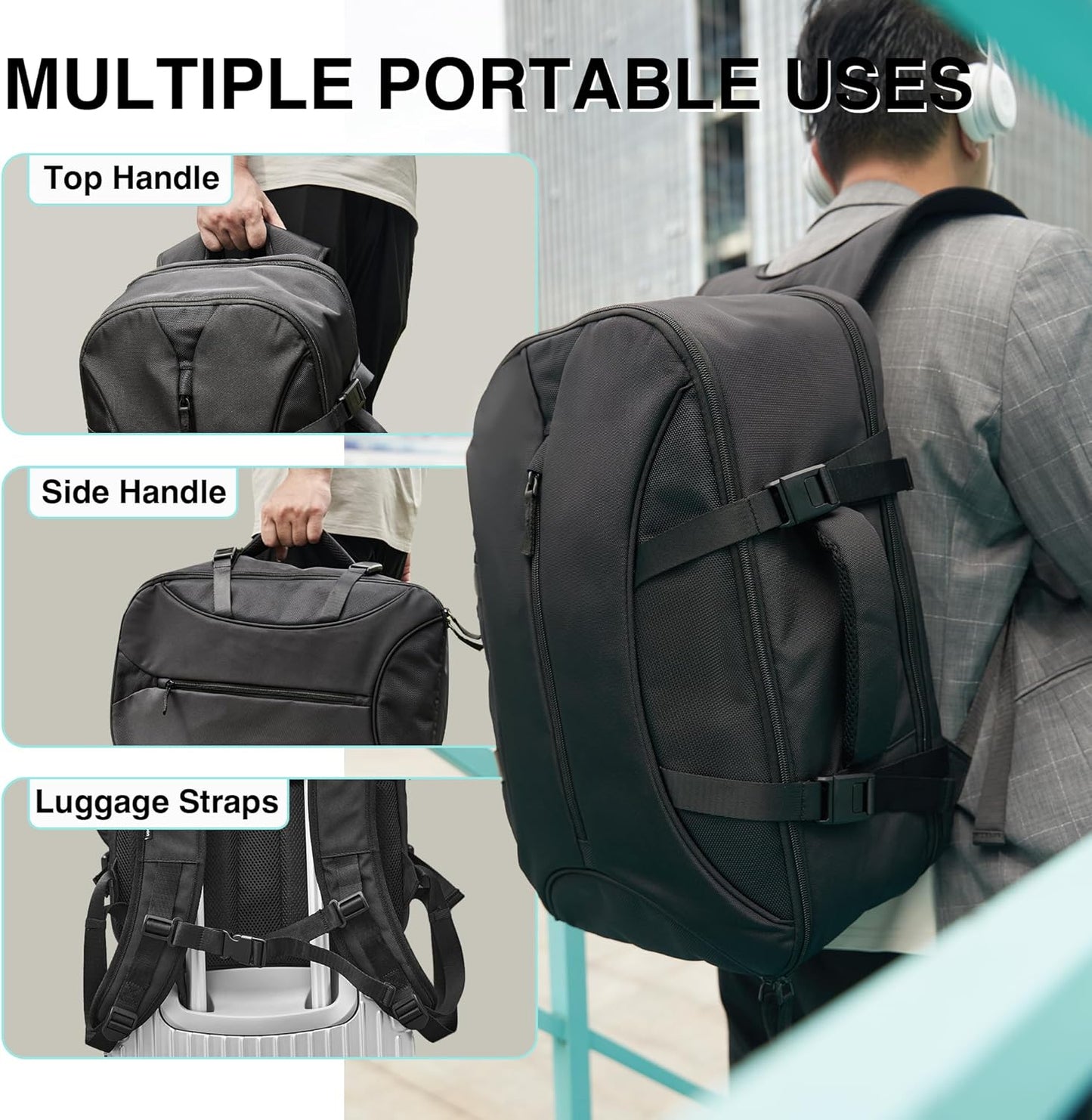 TSA-Friendly Travel Backpack with Laptop Compartment, 30L Carry-On Backpack for Men & Women, 180° Lay-Flat Design, Waterproof & Durable 1000D Oxford, Fits 15.6" Laptop