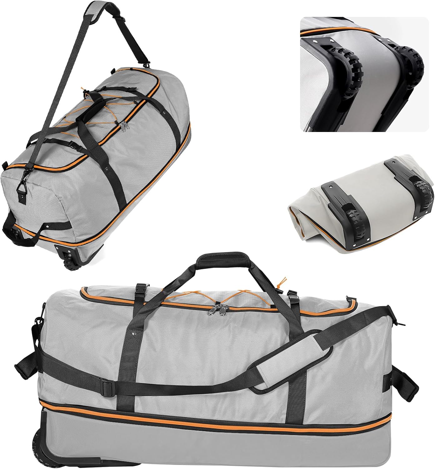 CONTAIL 32" Soft-Sided Rolling Duffle Bag with 2 Wheels,Expandable from 110L to 140L, Foldable Travel Duffel with Multiple Compartments,Grey