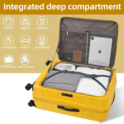 2 Pieces 20/29 Luggage Sets, 20 Inch Cabin Luggage with Front Pocket & 29 Inch Side Opening Suitcase, Ligthweight ABS+PC Hardshell, TSA Lock with HINOMOTO 360° Wheels, Yellow