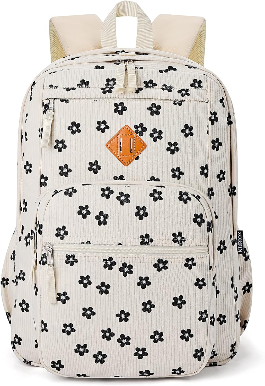 ZORFIN 26L Backpack for College, and Travel: Corduroy Bookbag - Floral
