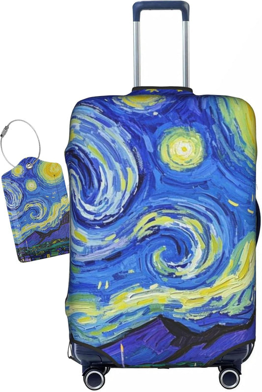 Vincent Van Gogh Starry Sky Night Luggage Cover Washable Suitcase Protector, Luggage Tag Travel Birthday Gifts For Men Women (S 18-21 Inch Luggage)