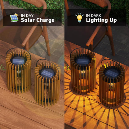 2 Set Solar Lantern Outdoor Rattan Lamp Outside Lights Hanging LED with IP44 Rating for Patio Garden Decor Porch Yard Table Top Decorative Tree Home