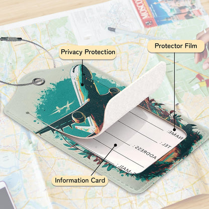 Airplane in The Sky Luggage Tags for Suitcase,3 Pack Luggage Tag Leather Privacy Cover ID Label with Stainless Steel Loop for Women Men