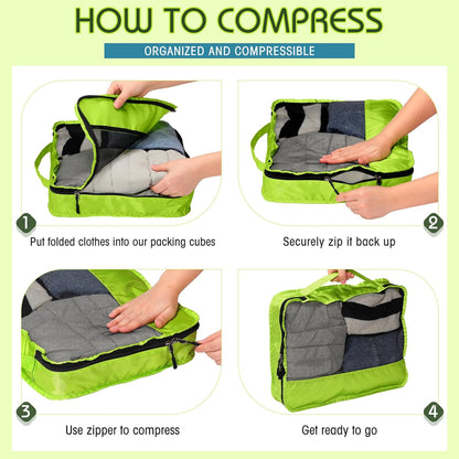 5 Pcs Packing Cubes for Suitcase Large Travel Cubes Carry on Luggage Organizer Bags for Clothes Accessories(S,Green)
