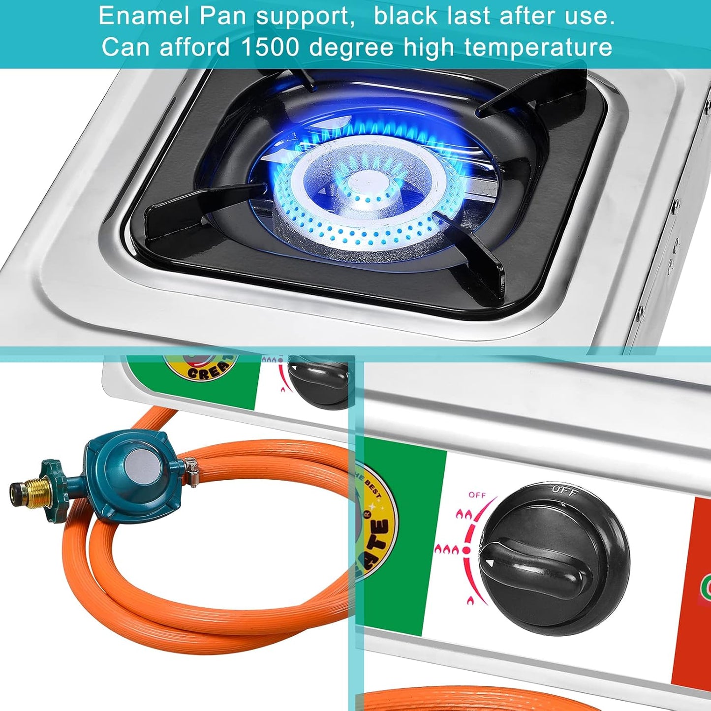 Vivicreate 10000 BTU Single Burner Propane Gas Stove Outdoor Camping Cooker Portable Stainless Steel Cooktop with Hose for BBQ Frying Boiling High BTU Estufa de Gas Portátil Fogón de Gas